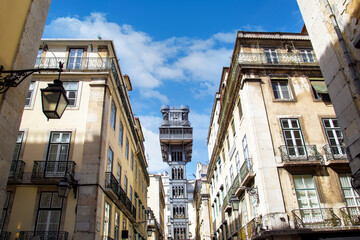 Santa Justa Elevator Entrance located near Rossio Square in Lisbon historic city center.