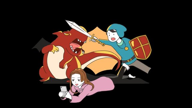 スマホゲームで遊ぶ女性　RPG系