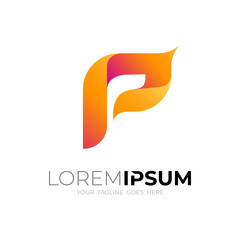 Letter P logo and leaf design vector, 3d simple style, orange icon
