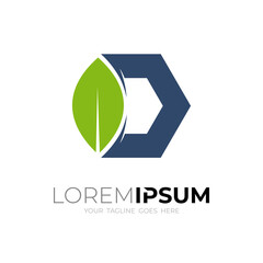 Hexagon logo and leaf design combination, Flat logo simple