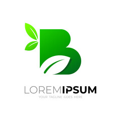 B logo with leaf design combination, Nature and simple logos