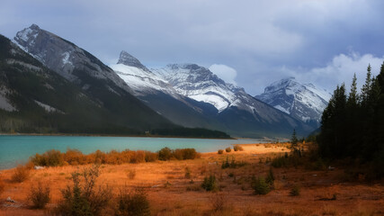Scenic Spray lakes landscape along Smith Dorrien trail in Banff national park