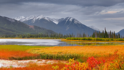 Vermilion lakes in autumn time at Banff national park