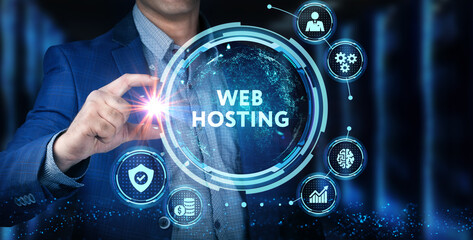 Web Hosting. The activity of providing storage space and access for websites. Business, modern technology, internet and networking concept