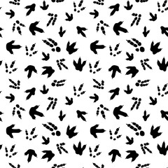 Dinosaur footprint tracks. Minimal seamless pattern. Background with paw, claw predator. Dinosaur footprint illustration perfect for textile, wrap and wallpaper and design.