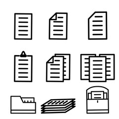 Document icon design with 9 variants of the outline version. Document and paper icon set. Outline style icon.