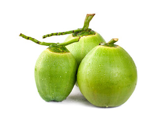 water drop green coconuts isolated on white background