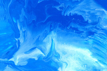Abstract acrylic blue background. Fluid art illustration with swirl patterns. Liquid marble texture. Modern backdrop