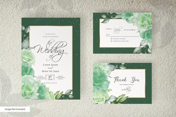Watercolor wedding invitation card template with floral arrangement and minimalist design