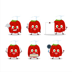 Cartoon character of red habanero with various chef emoticons