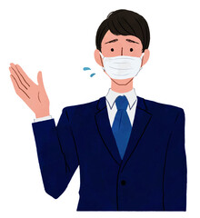 ビジネス 男性 案内 困り顔 マスク