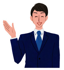 ビジネス 男性 案内 笑顔