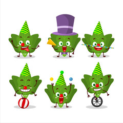 Cartoon character of spinach with various circus shows