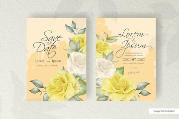Watercolor wedding invitation card template with floral arrangement and minimalist design