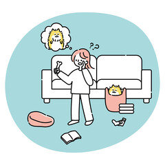 隠れている犬を探している女性