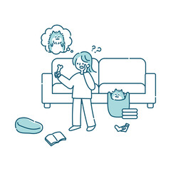 隠れている犬を探している女性