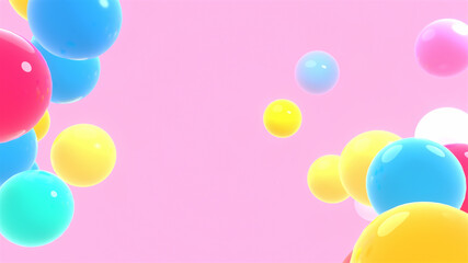 3d rendering picture of colorful balls on pink background.