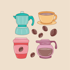 Coffee colored line icon, simple doodle drink vector illustration 