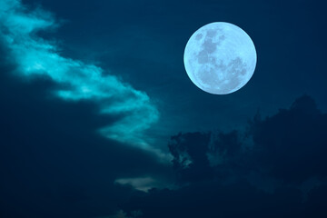 Full moon on sky with clouds.