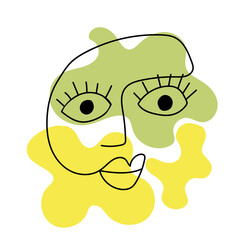 Modern hand-drawn vector illustrations. Abstract face with colored shapes. Minimalistic style. Doodles and shapes on an isolated white background.