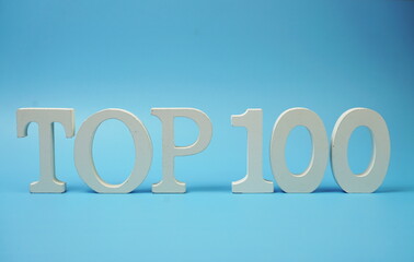 Top 100 word alphabet letters on blue background