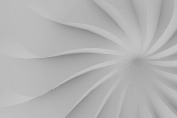 Modern realistic abstract parametric three-dimensional background of a set of wavy swirling white three-dimensional petals converging in a cent. 3D illustration