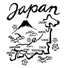 JAPANと日本地図のスカジャン和柄デザイン