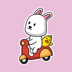 Cute easter bunny mascot sticker emoticon