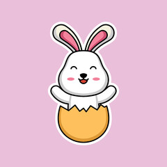 Cute easter bunny mascot sticker emoticon