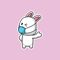 Cute easter bunny mascot sticker emoticon