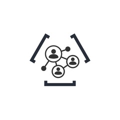 Social internet network icon and restriction brackets. Internet constraint. Limitation of opportunities. Vector Linear Icon Isolated on White Background.