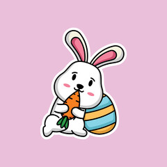 Cute easter bunny mascot sticker emoticon