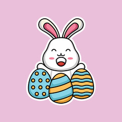 Cute easter bunny mascot sticker emoticon