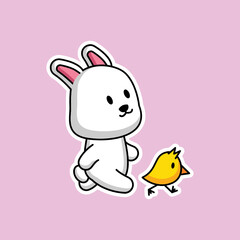 Cute easter bunny mascot sticker emoticon