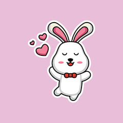 Cute easter bunny mascot sticker emoticon