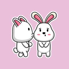 Cute easter bunny mascot sticker emoticon