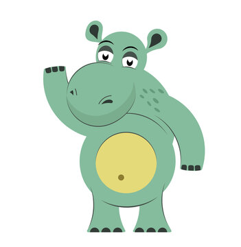 Funny hippo isolated on white background. Cute animal in flat style. Vector illustration for abc book