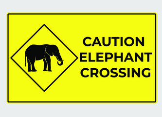 Caution animal crossing road sign vector template. Elephant silhouette. Eps 10