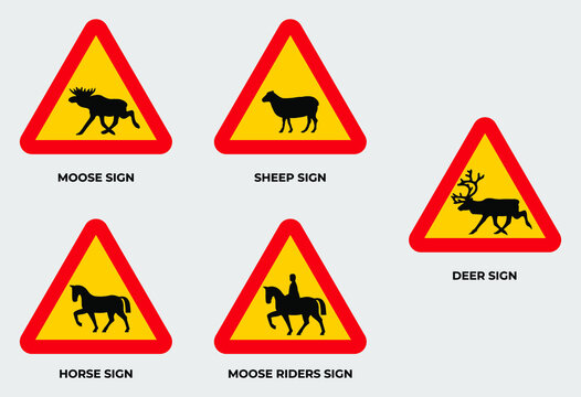 Set of triangle of warning animal cross of road signs vector template. Isolated an object. Eps 10