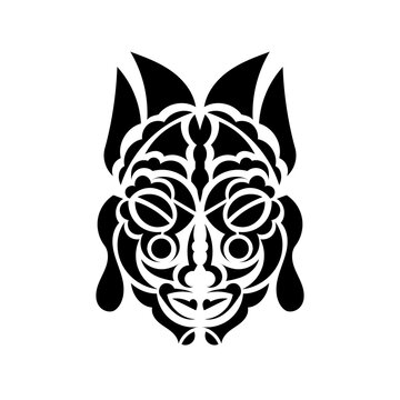 Tiki mask. Maori or polynesia pattern. Good for prints and tattoos. Isolated. Vector illustration.