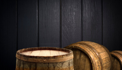 Selected focus empty brown wooden table and wall texture or old black brick wall blur background image. for your photomontage or product display