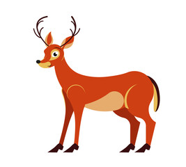 Cartoon deer in flat style isolated on white background. Cute character for children. Vector illustration.
