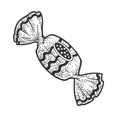 candy lollipop wrapped sketch engraving vector illustration. T-shirt apparel print design. Scratch board imitation. Black and white hand drawn image.