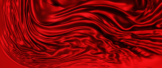 3d render of red and shadow cloth. iridescent holographic foil. abstract art fashion background.