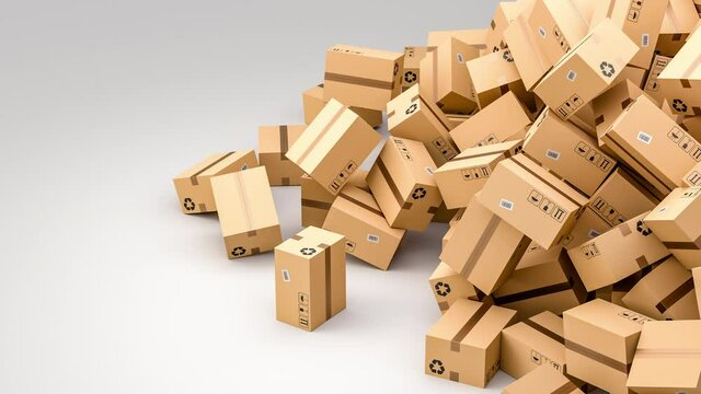 Cardboard boxes on white background with empty copy space, logistics and delivery concept
