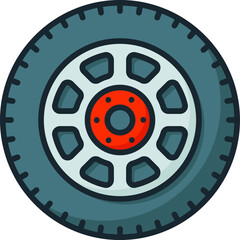 Fototapeta premium Spare Tire Symbol, Simple Perfect Shape Wear Tire Concept, Tyre with Alloy Rim Concept Vector Color Icon Design, Motor Vehicle Service and automobile repair shop Symbol, Lorry spare parts Sign, auto m