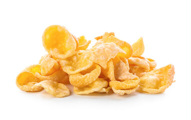 Heap of tasty cornflakes on white background