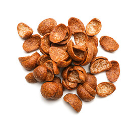 Heap of cornflakes on white background