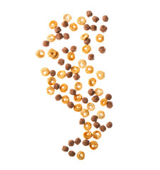 Tasty cereal rings on white background