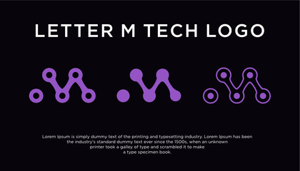 Letter M tech logo futuristic with double sided business card design